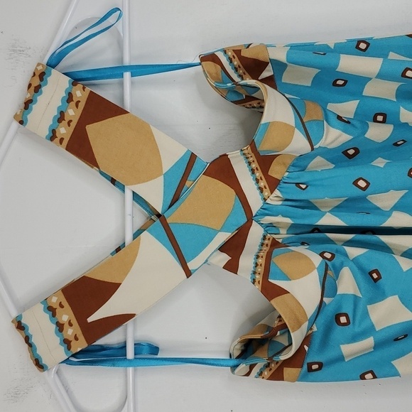 Diane Von Furstenberg Banner Silk Dress Crossed Halter Strap Printed Womens 6 - Picture 2 of 11